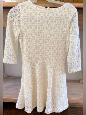 Luli & Me Gabby Girls Cream Lace Fit-and-Flare Dress